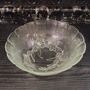 KIG Floral Frosted Clear Glass Bowl, Crystal Serving Bowl